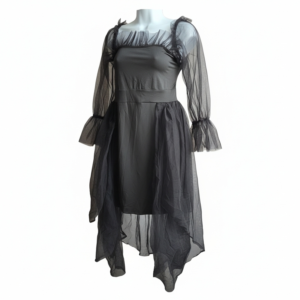 Xpluswear Black Mesh Sleeve & Embellishments Back Zip A-Line Dress Size 2XL
